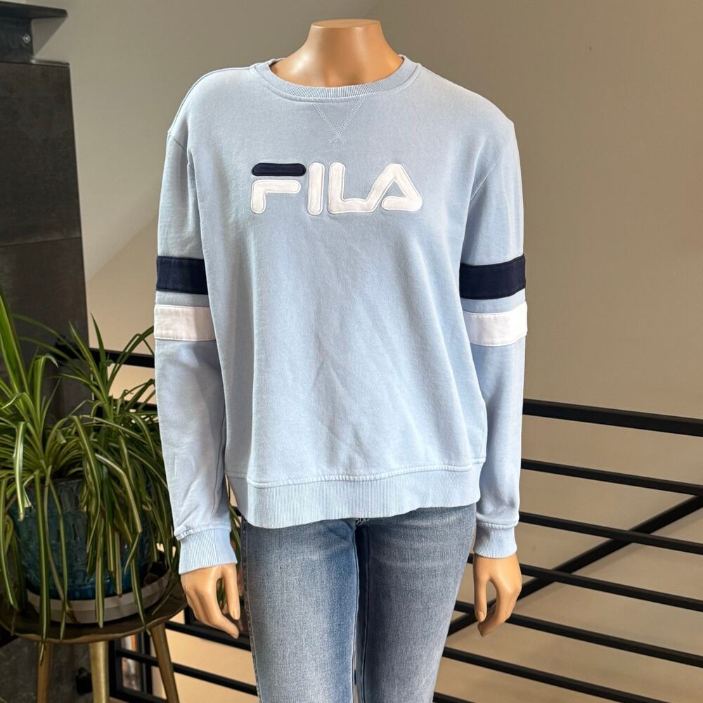 FILA Michele Ice Blue Pullover Crewneck Sweatshirt Women’s Size Large Logo